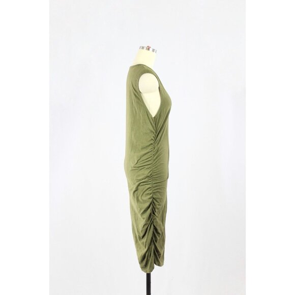 MAJESTIC FILATURES Deluxe Tee Green Cotton Jersey Ruched Tank Dress, Size 4/L - Picture 2 of 13